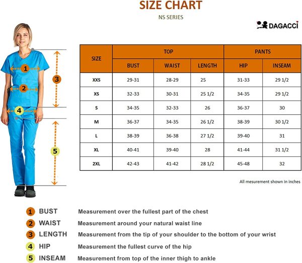 Dagacci Medical Uniform Women’s Scrubs Set Stretch Ultra Soft Contrast Pocket