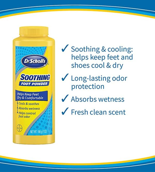 Dr. Scholl’s Soothing Foot Powder, Yellow, 7 Ounce (Pack of 4)