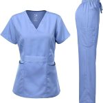 Dagacci Medical Uniform Women's Scrubs Set Stretch Ultra Soft Contrast Pocket