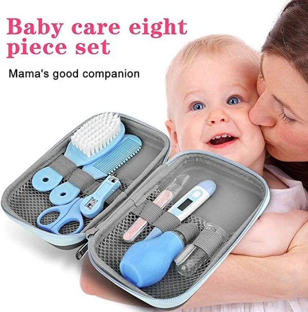 Baby Grooming Kit – Essentials Newborn Care Items for Travel & Home Use-with Manicure Set, Thermometer – Baby Essentials for Newborn, Infant, Toddler Girls & Boys | 8 Pcs Baby Healthcare Kit (Blue)