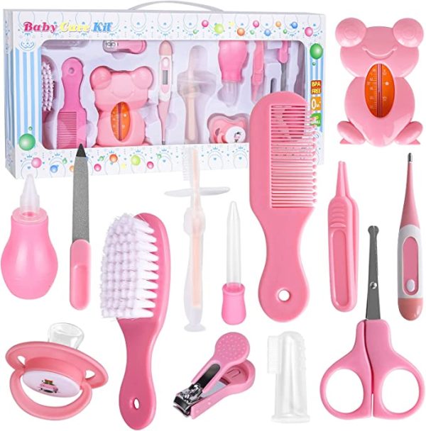JasCherry Baby Grooming Kit Baby Health Nursery Care Items Essentials Supplies Set for Newborn, Infant, Toddler – Safety Hair Brush Comb Nail Clipper Trimmer for Girl Boys Keep Clean