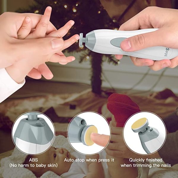 Baby Nail File Electric Nail Trimmer Manicure Set LED Light Whisper Quiet Design Safe for Newborn Toddler Kids Toes and Fingernails Care 10 Grinding Heads AA Battery Operated (Not Included)