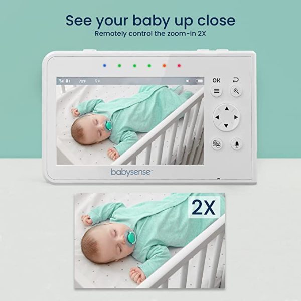 Babysense Video Baby Monitor, 4.3 Inch Split Screen with Two Cameras and Audio, Remote Pan & Tilt, 300m Range (Open Space), Adjustable Night Light, Two-Way Audio, Zoom, Night Vision, Lullabies