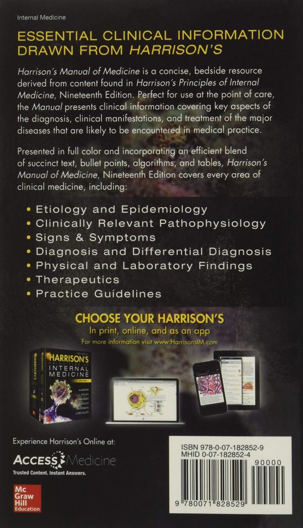 Harrisons Manual of Medicine, 19th Edition by Dennis Kasper, Anthony Fauci, Stephen Hauser, Dan Longo, J. Larry Jameson & Joseph Loscalzo