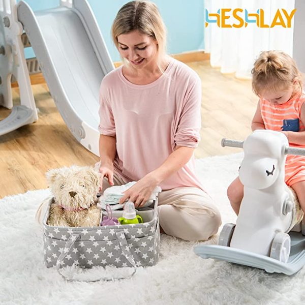 Heshlay Nappy Caddy – Sturdy Baby Diaper Organiser with Waterproof EVA on Polyester – Bag Storage for Storing Maximum Baby Supplies (Grey)