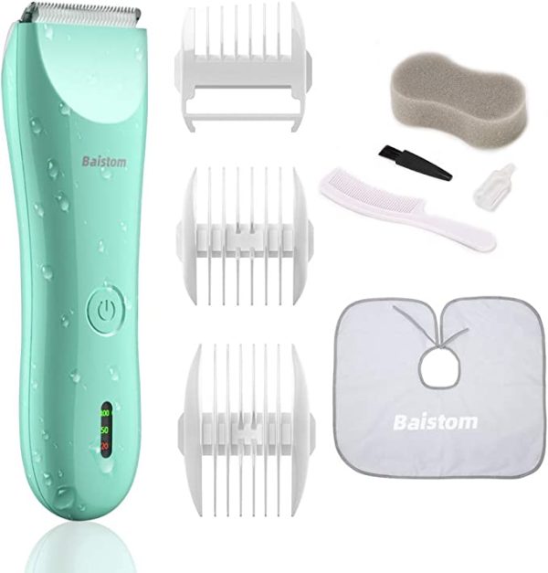 Baistom Baby Hair Clipper, Quiet Hair Trimmer for Kids and Children, Waterproof Rechargeable Cordless Haircut Kit for Toddler (Green)