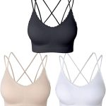 Comfyin Crisscross Back Bralettes for Women Lace Trim Cami Bras Seamless Sleep Bras with Removable Pads 3 Pack