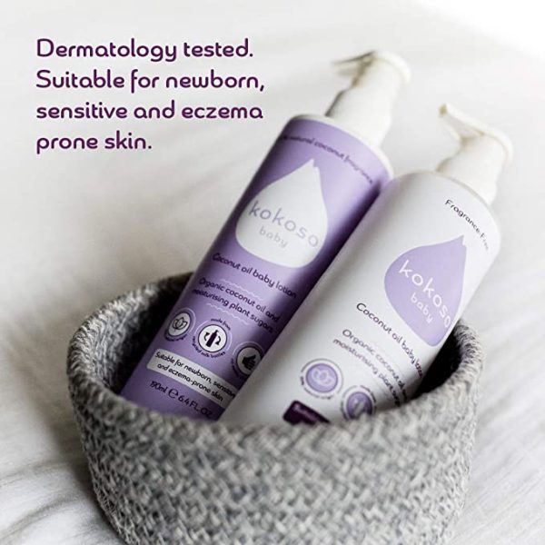 Kokoso Baby Organic Coconut Oil Lotion – Fragrance Free Baby Moisturiser for Dry, Sensitive, Eczema Prone and Normal Skin – 190ml