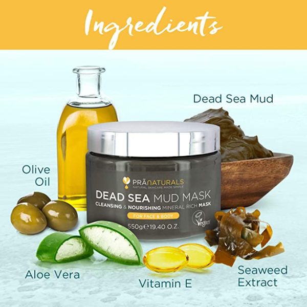 PraNaturals Dead Sea Mud Mask 550g Organic, Natural & Vegan, Cruelty-Free Cosmetic – Mineral-Rich, Hydrates, Detoxifies & Deeply Cleanses Skin Anti-Ageing, Suitable for All Skin Types