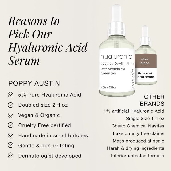 Poppy Austin 60mL Face Serum- Pure Hyaluronic Acid Serum for Face- Skin Serum for Women with Vitamin C- Vegan, Cruelty-Free Anti Aging Serum- Hydrates & Brightens Skin, Targets Fine Lines & Wrinkle