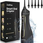 Water Dental flosser for Teeth Cleaning - Oralfree Braces Care, Cordless Portable Rechargeable Oral Irrigator 4 Modes 5 Tips IPX7 Waterproof Powerful Battery Water Teeth Cleaner Pick for Home Travel