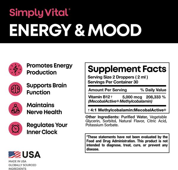 Vitamin B12 Sublingual – Extra Strength B12 Vitamins 5000 mcg – Made in USA – Vegan Vitamin B12 Liquid Drops for Natural Energy & Mood Boost – 100% Methylcobalamin – 2 Fl OZ