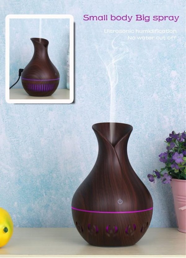 hanso Humidifier USB Aroma Diffuser Mini Wood Ultrasonic Atomizer – Portable and Stylish Essential Oil Diffuser for Home and Office, 5v, 3w, 200ml (Dark Brown)