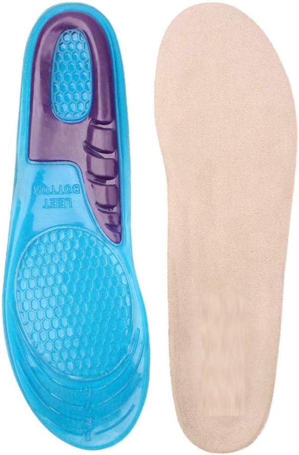Foot Relief Soft Silicone Sports Gel Insoles, Massage and All Day Long Comfort Ideal Insert Pad for Work, Walking, Running, Heel Pain
