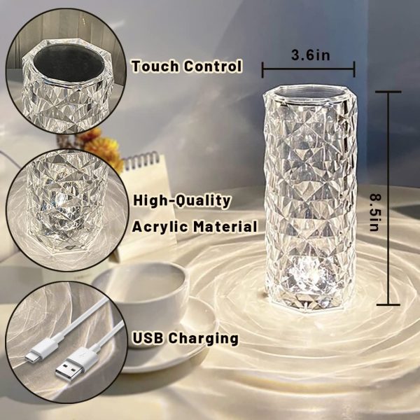 Crystal Table Lamp Diamond Touch Control Lamp 16 Color Changing Lamp with Remote Rechargeable Lamp for Bedroom