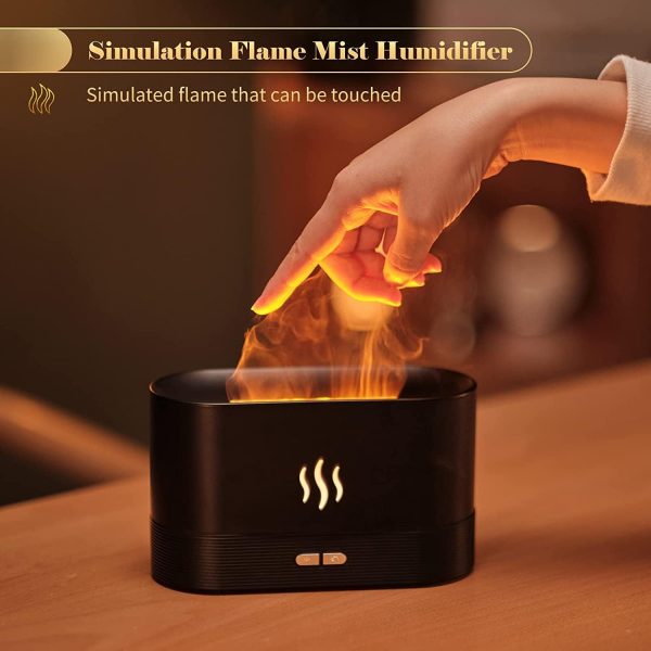 LOGER Essential Oil Diffuser, Simulation Flame Upgrade Mist Air Humidifier, 180ml Aromatherapy Diffuser, 2 Brightness Night Lights and Auto Shut Off (Black)