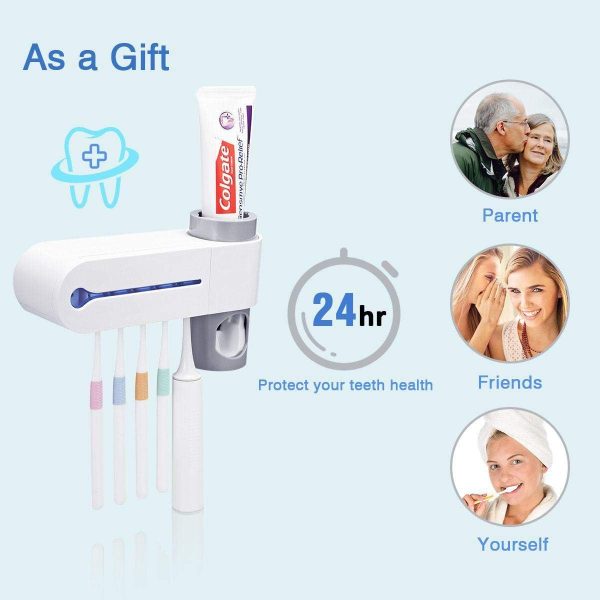 UV Disinfection Toothbrush Automatic Toothbrush Steriliser Cleaner Brush Holder Set with Automatic Toothpaste Dispenser