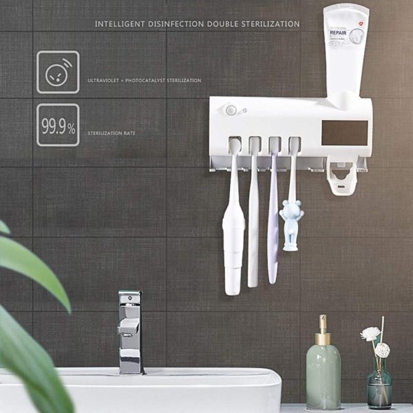 Toothbrush Sanitizer Toothbrush Sterilizer And Holder With LED UV Light Sterilization Function,Rechargeable Solar Power,Automatic Toothpaste Dispenser