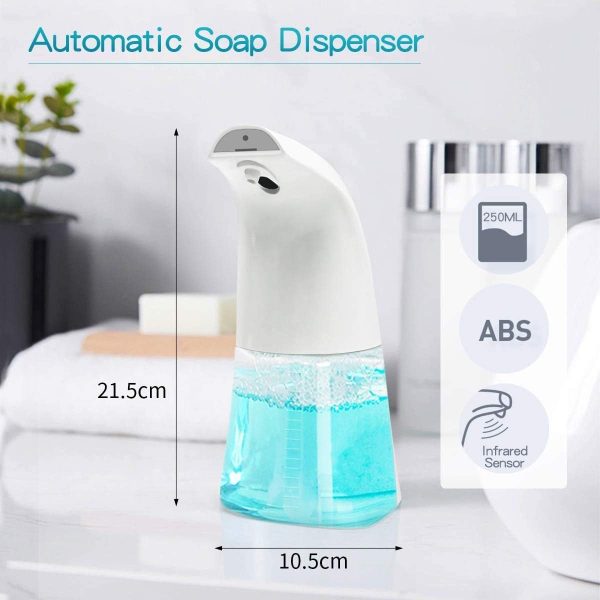 Febhbrq Automatic Soap Dispenser, 250ML/8.5oz Infrared Motion Sensor Touchless Hand Free Countertop and Wall Mount Pump Foaming Soap Dispensers for Bathroom, Kitchen, and Office (Battery Powered)