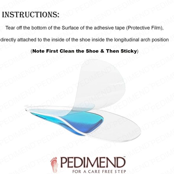 PEDIMEND Durable Silicone Gel Arch Support Foot Insoles – Plantar Fasciitis Relief Cushions – Flat Foot Support – Adhesive Arch Pad for Relieve Pressure and Feet Pain – Unisex – Foot Care (1 – Pair)