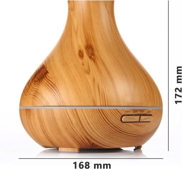 300ml Essential Oil Diffuser, Wooden Aroma Diffuser Humidifier Portable USB LED Lights 7 Colours Automatic Shut-Off Waterless for Baby Room SPA Home, 110 x 115 mm, B