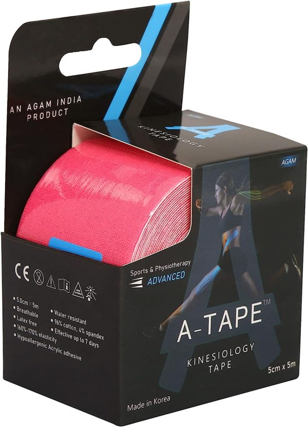 A-TAPE Waterproof Kinesiology Tape Elastic Muscle Support Tape for Exercise, Sports & Injury Recovery (5cm x 5m) Pink
