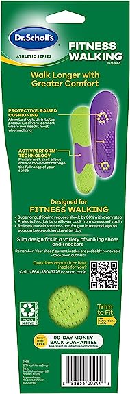 Dr. Scholl’s Athletic Series Fitness Walking Insoles, Women’s Size 6-11, 1 PairMen’s 8-14) 1 Pair
