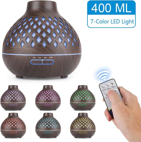 Orderking 400 ml Aroma Diffuser, 23 dB Ultra Quiet Ultrasonic Humidifier for Bedroom Children’s Room, Humidifier Ultrasonic Oil Burner with 7 Colours LED with Remote Control