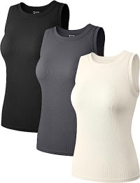 OQQ Women’s 3 Piece Sleeveless Tops Crew Neck Stretch Fitted Layer Tee Shirts Tank Tops