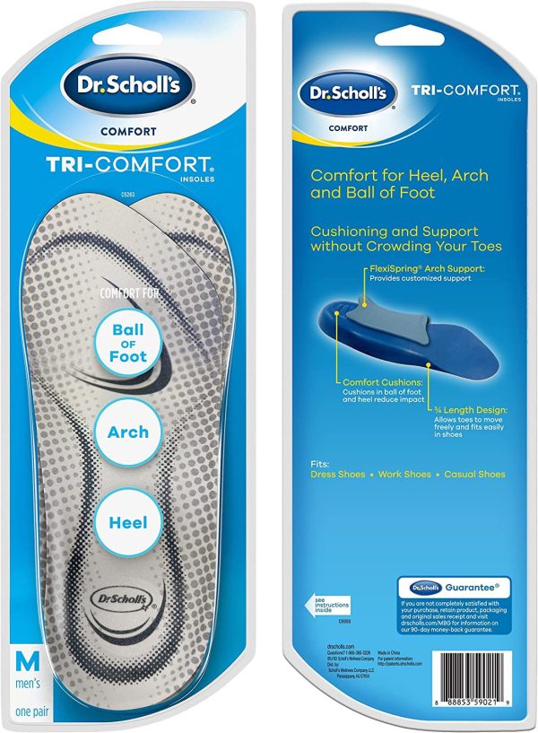 Dr. Scholl€™s TRI-COMFORT Insoles // Comfort for Heel, Arch and Ball of Foot with Targeted Cushioning and Arch Support (for Men’s 8-12, also available Women’s 6-10)