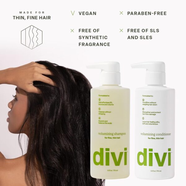 Divi Volumizing Shampoo and Conditioner Set for Women and Men – Lightweight Hair Care Duo for Fine and Thinning Hair – Adds Volume, Lift, and Bounce – Strengthens and Nourishes Hair, 2 x 12 Fl Oz
