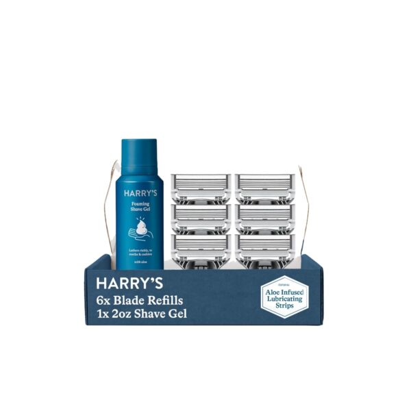 Harry's Razor Blades for Men - 6 Count - Premium Razor Blade Refill Cartridges + 2 oz Foaming Shave Gel Bundle
