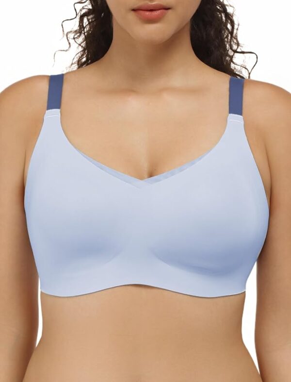 Women No Underwire Bra Comfort Seamless Full Coverage Mesh Bralette Bra with Adjustable Contrast Color Strap S-4XL