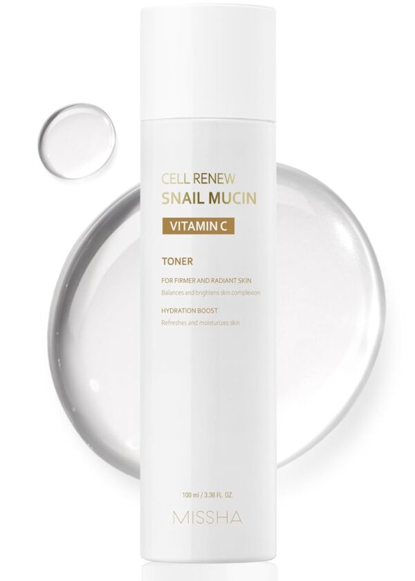 MISSHA Cell Renew Snail Mucin Vitamin C Toner 5.07 Fl oz - Korean Skincare Facial Toner for Glass Skin, 90% Snail Mucin Vita Complex, Deep Hydration, Improves Skin Texture, Mother's Day Gifts