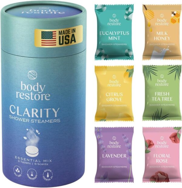 Body Restore Shower Steamers Aromatherapy 6 Pack - Mothers Day Gifts for Mom, Grandma, Birthday Gift for Dad, Daughter, Best Friend, Travel Essentials, Stress Relief, Self Care - Variety