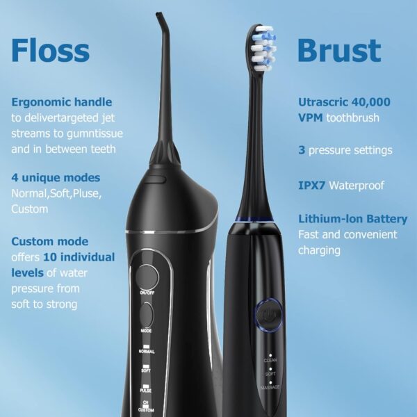Water Dental Flosser Cordless for Teeth – Nicwell 4 Modes Dental Oral Irrigator, Portable and Rechargeable IPX7 Waterproof Powerful Battery Life Water Teeth Cleaner Picks for Home Travel