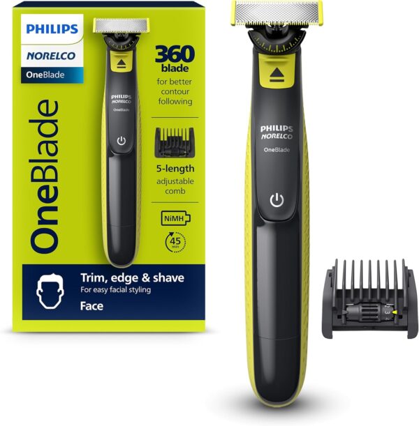 Philips Norelco OneBlade 360 Hybrid Face, Electric Beard Trimmer and Shaver, with 360 Blade Technology, 1x 360 Blade for Face, 5in1 Adjustable Comb, Model QP2724/90