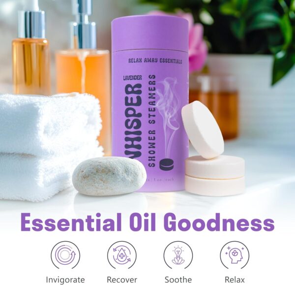Relax Away Whisper Shower Steamers 6 Pack – Lavender Infused Aromatherapy – Moonlit, Dreamy, Misty Clouds, Mystic Woods, Serene, Soothe – Calming & Soothing – Convenient Packaging, Great Gift