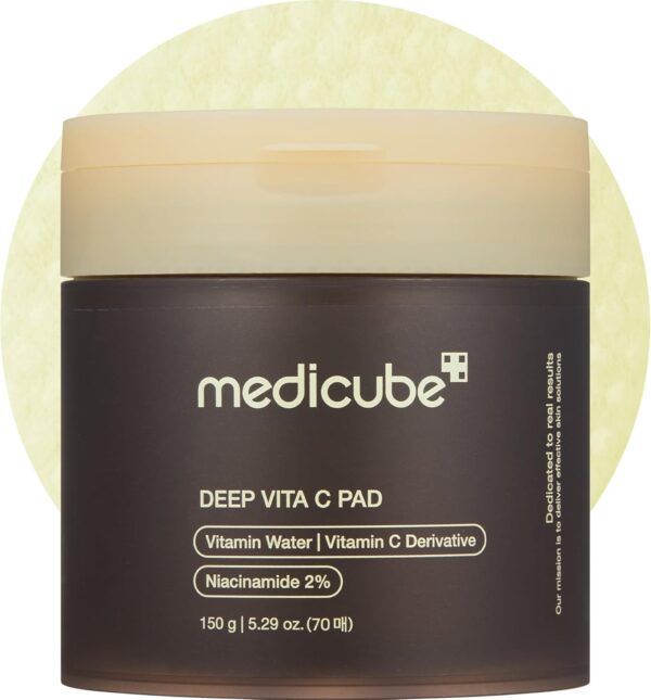medicube Deep Vita C Facial Pads, Vitamin C Toner Pads for Uneven Skin Tone, 500,000PPM of vitamin water & 3 types of vitamin, Hydrating & Resurfacing (70 sheets)