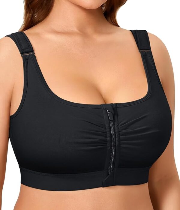 BRABIC Wireless Zip Front Closure Bras for Women No Underwire Full Coverage Comfort Everyday Post Surgery Compression Bra