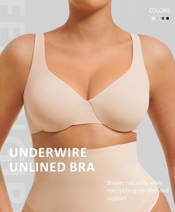 FeelinGirl Bras for Women Unlined No Padding Comfort Underwire Plus Size Full Coverage Seamless Plunge Everyday Bras