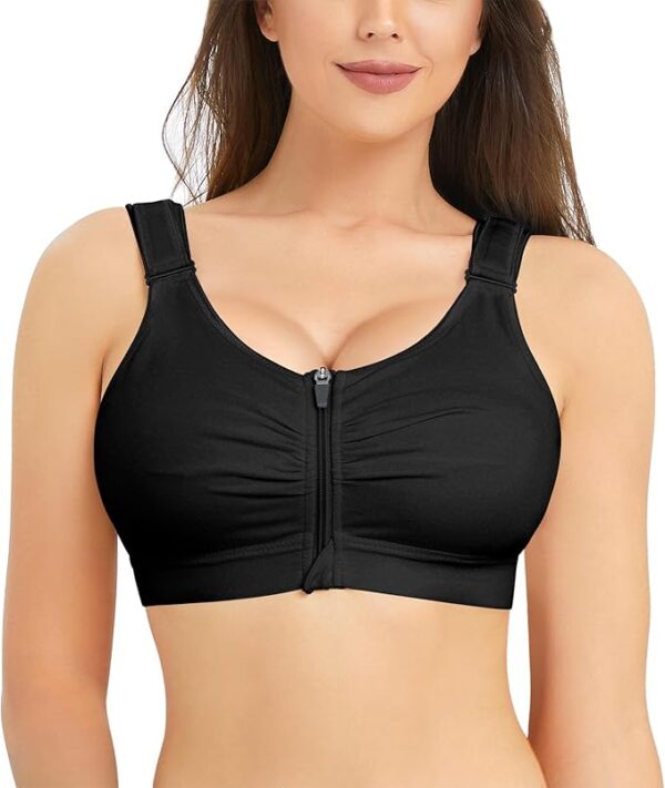 BRABIC Zip Front Closure Everyday Bra for Women Post Surgery Compression Support with Adjustable Straps Wirefree