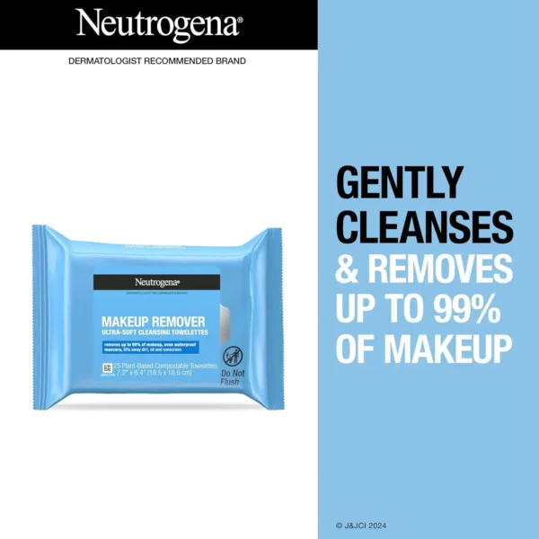 Neutrogena Makeup Remover Wipes, Daily Facial Cleanser Towelettes, Gently Cleanse and Remove Oil & Makeup, Alcohol-Free Makeup Wipes, 2 x 25 ct