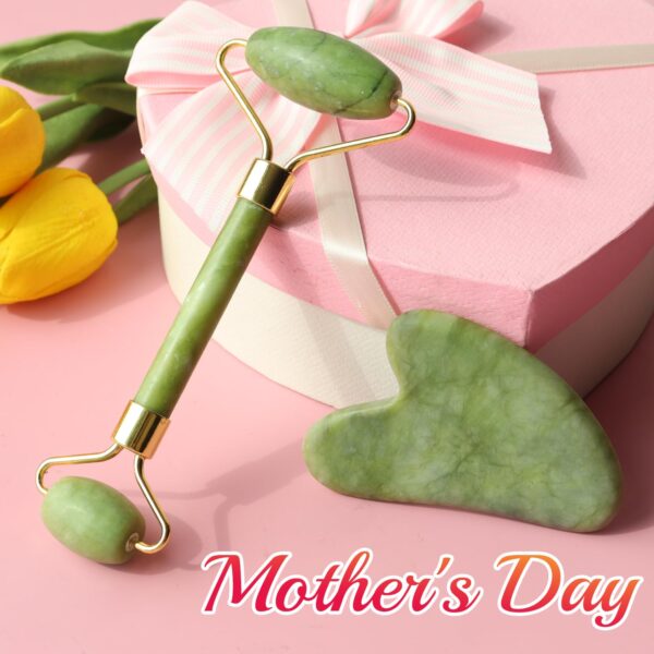 BAIMEI IcyMe Gua Sha & Jade Roller Facial Tools Face Roller and Gua Sha Set for Puffiness and Redness Reducing Skin Care Routine, Self Care Gift for Men Women – Green