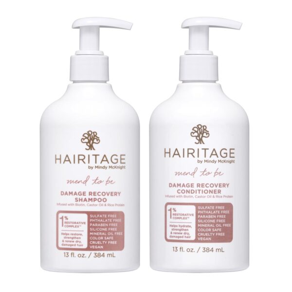Hairitage Biotin Damage Repair Shampoo and Conditioner Set - Thickening + Volumizing - Biotin Castor Oil + Rice Protein - Sulfate Free + Color Safe - Deep Conditioning Treatment Dry Damaged Curly Hair