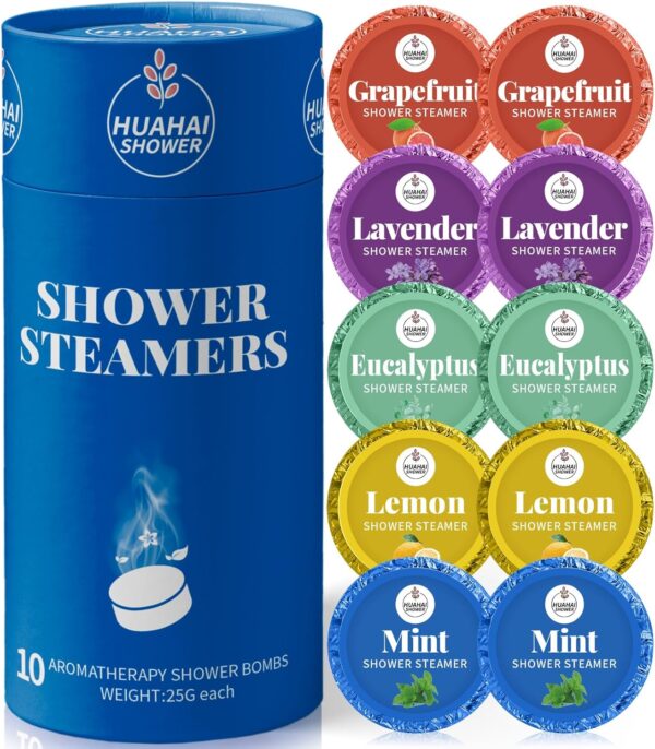 Shower Steamers Aromatherapy, 10-Pack Shower Bombs Mothers Day Gifts for Wife from Husband, Coolest Men Gifts for Him, Organic Lavender Mint Grapefruit Lemon Eucalyptus Oils