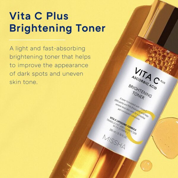 MISSHA Vita C Plus Toner 6.76 Fl oz/200ml, Lightweight, Fast-Absorbing Facial Toner, Vitamin C Skin Care for Dark Spots & Uneven Tone, Korean Skin Care for Dull, Oily Skin, Mother’s Day Gifts