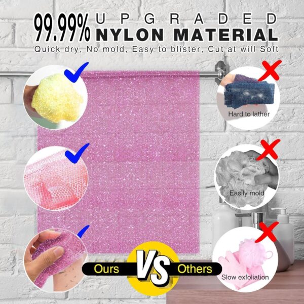 3 Piece Bright Style African exfoliating net Exfoliating Shower Set Long Bath Sponges for Smooth, Refreshed Skin, The Exterior Gleams – Ideal for Daily Use (Bright Yellow, Pink, Purple)