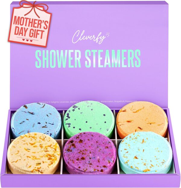 Cleverfy Shower Steamers Aromatherapy for Women and Men – Mothers Day Gifts for Mom- Self-Care Shower Bombs for Stress Relief and Relaxation – 6 Tablets