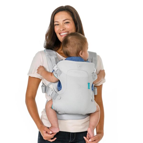 Infantino Flip 4-in-1 Light & Airy Convertible Baby Carrier - Breathable, Lumbar Support, Adjustable Waist Belt, Head Support, Ergonomic Seat, Plush Straps for Newborn to Toddler 8-32 lbs